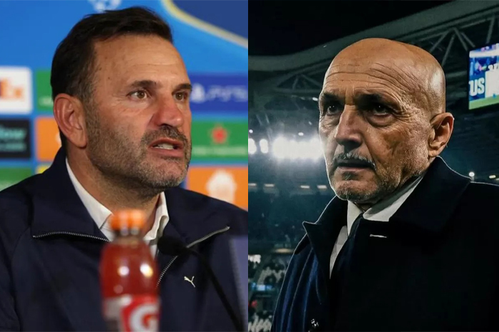 Pelatih Galatasaray Okan Buruk dan Pelatih Juventus Luciano Spalletti.