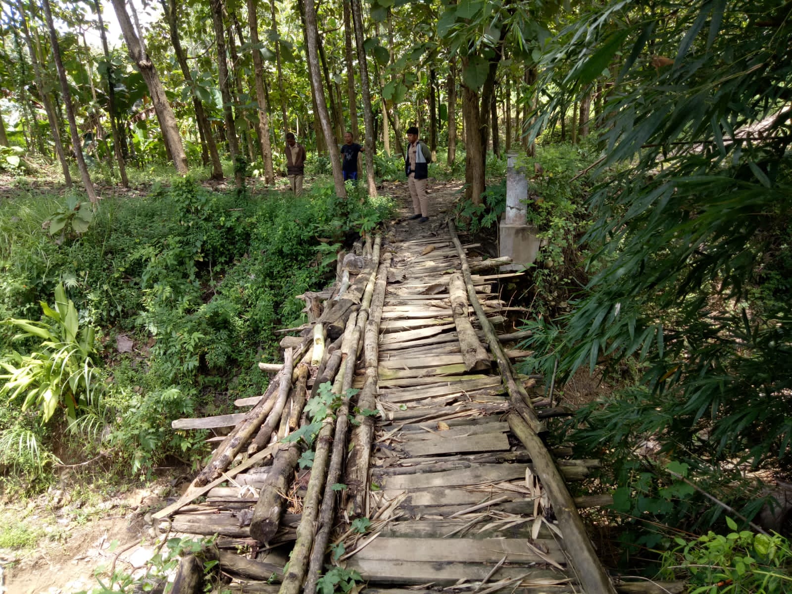 RUSAK PARAH: Kondisi jembatan penghubung Desa Kemadohbatur dan Tarub di Kecamatan Tawangharjo.