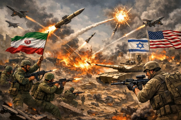 Ilustrasi Konflik antara Iran dengan Israel dan Amerika Serikat. (AI/ChatGPT)