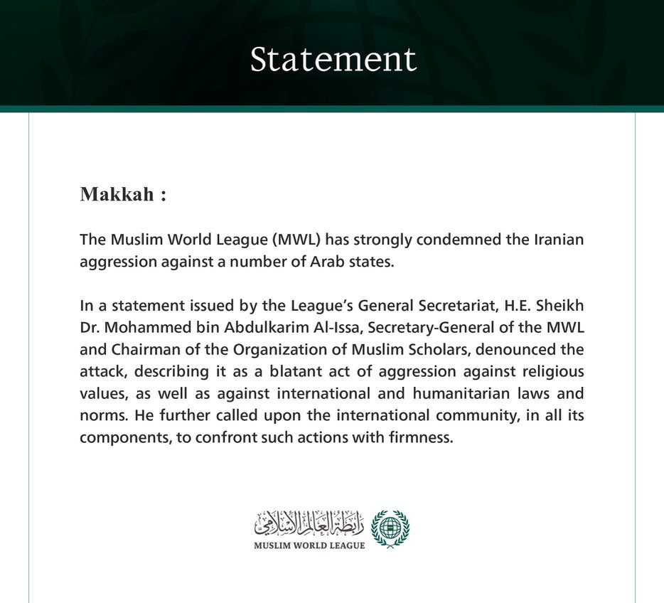 Muslim Word League mengeluarkan statemen (X:MWLOrg_en)
