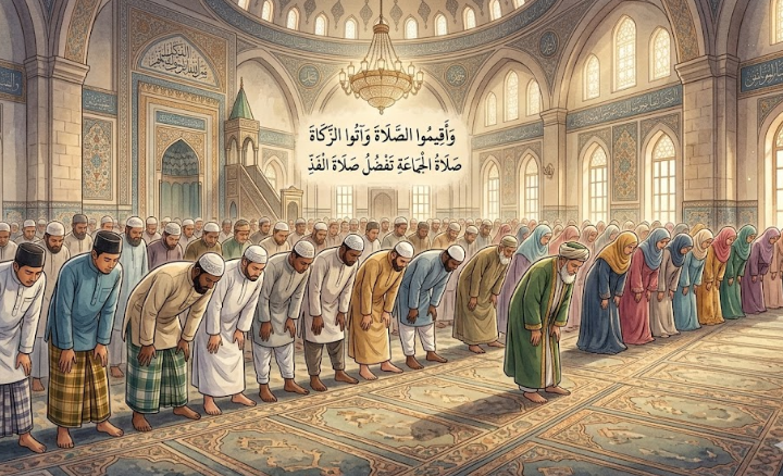Ilustrasi salat berjamaah 