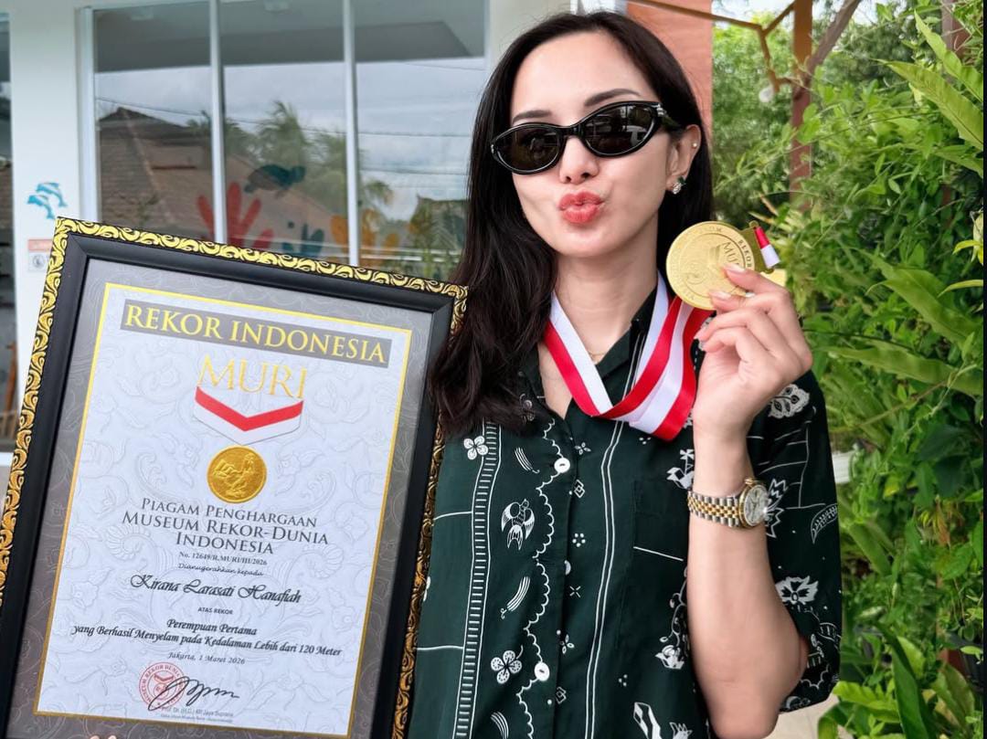 Kirana Larasati meraih predikat MURI karena keberhasilan menyelamnya hingga 127,8 meter. (Foto: instagram @kiranalarasati)