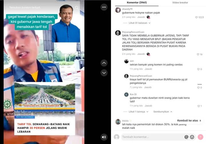 Viral di media sosial narasi Gubernur Jateng Ahmad Luthfi menaikkan tarif Tol Batang&ndash;Semarang. Faktanya, penyesuaian tarif merupakan kewenangan pemerintah pusat melalui Kementerian PU.