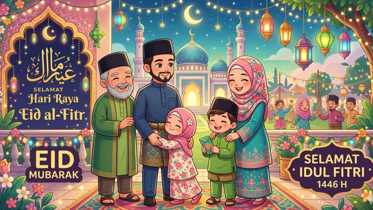 Ilustrasi kartu lebaran dengan prompt AI menggunakan google gemini 