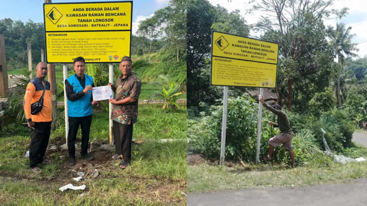Pemasangan Rambu Mitigasi Bencana Di Desa Somosari dari PLN UIK Tanjung Jati B