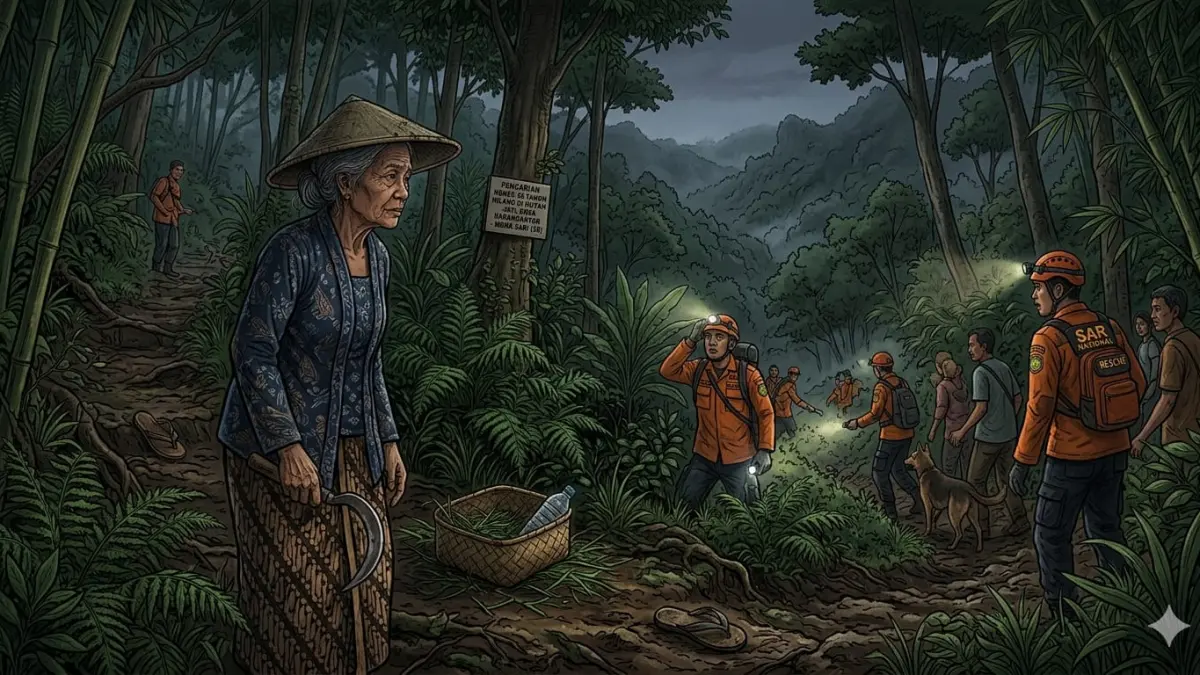 Ilustrasi orang hilang di hutan 