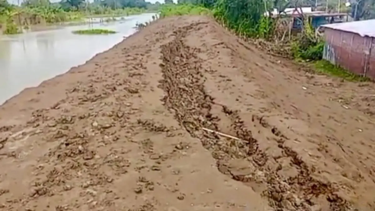 RETAK: Kondisi tanggul sungai Tuntang di wilayah Grobogan-Demak yang retak. (PEMPROV JATENG UNTUK RADAR KUDUS)