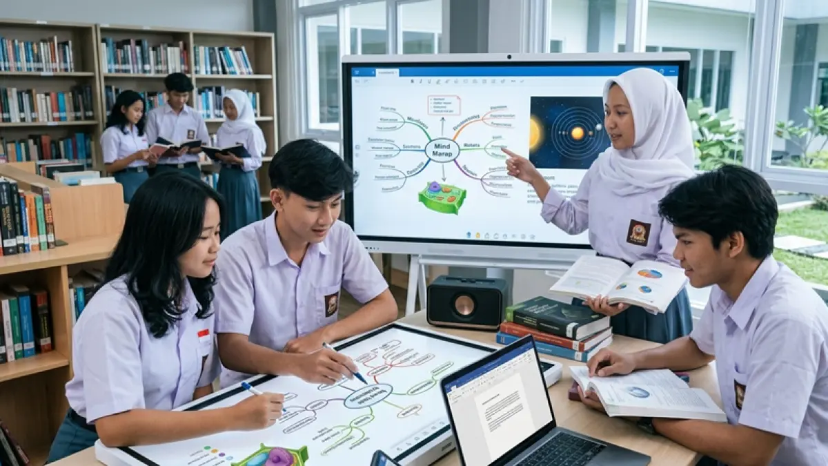Ilustrasi anak SMA sedang berdiskusi