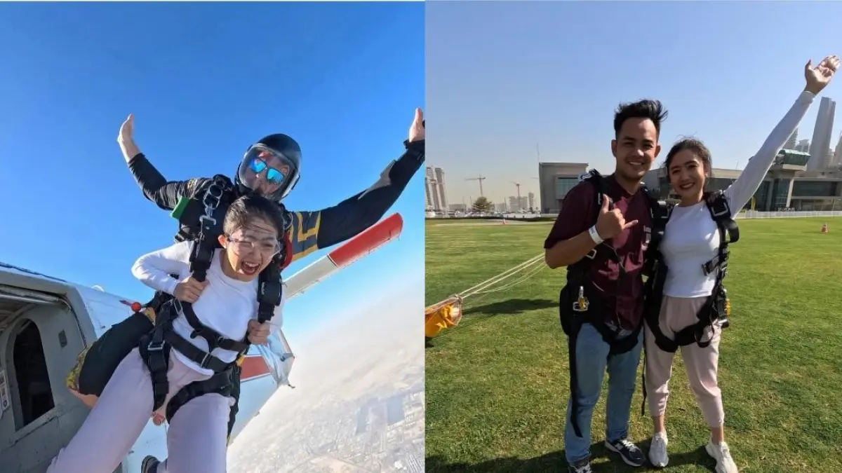 Potret Febby Rastanty saat skydiving di Dubai (Foto: Instagram @febbyrastanty