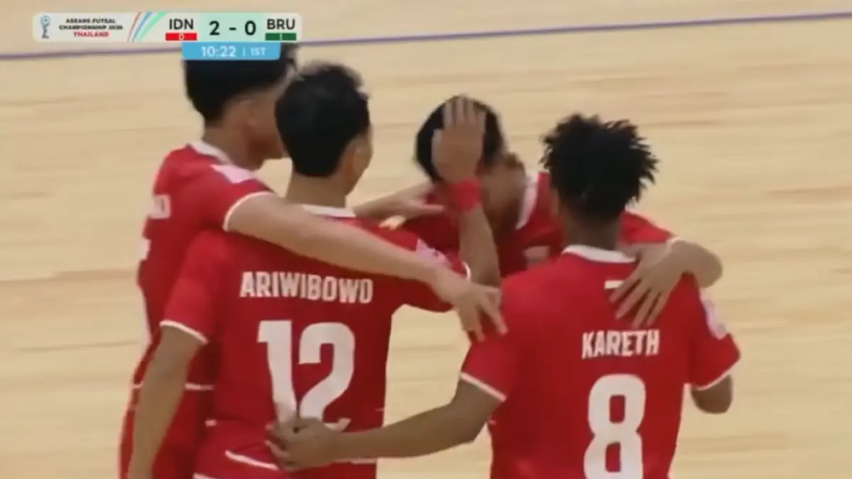 Pemain timnas futsal Indonesia setelah membobol gawang Brunei Darussalam