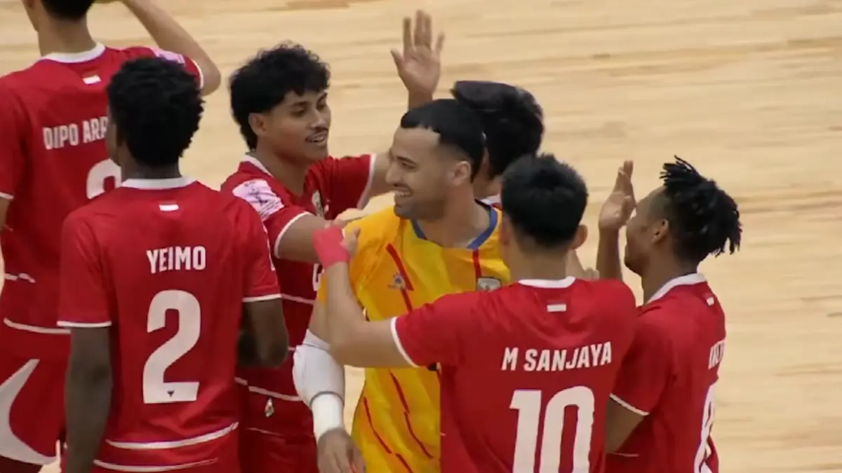 Timnas futsal Indonesia saat berhasil mengalahkan Australia dan menjadi pemuncak klasemen grup B
