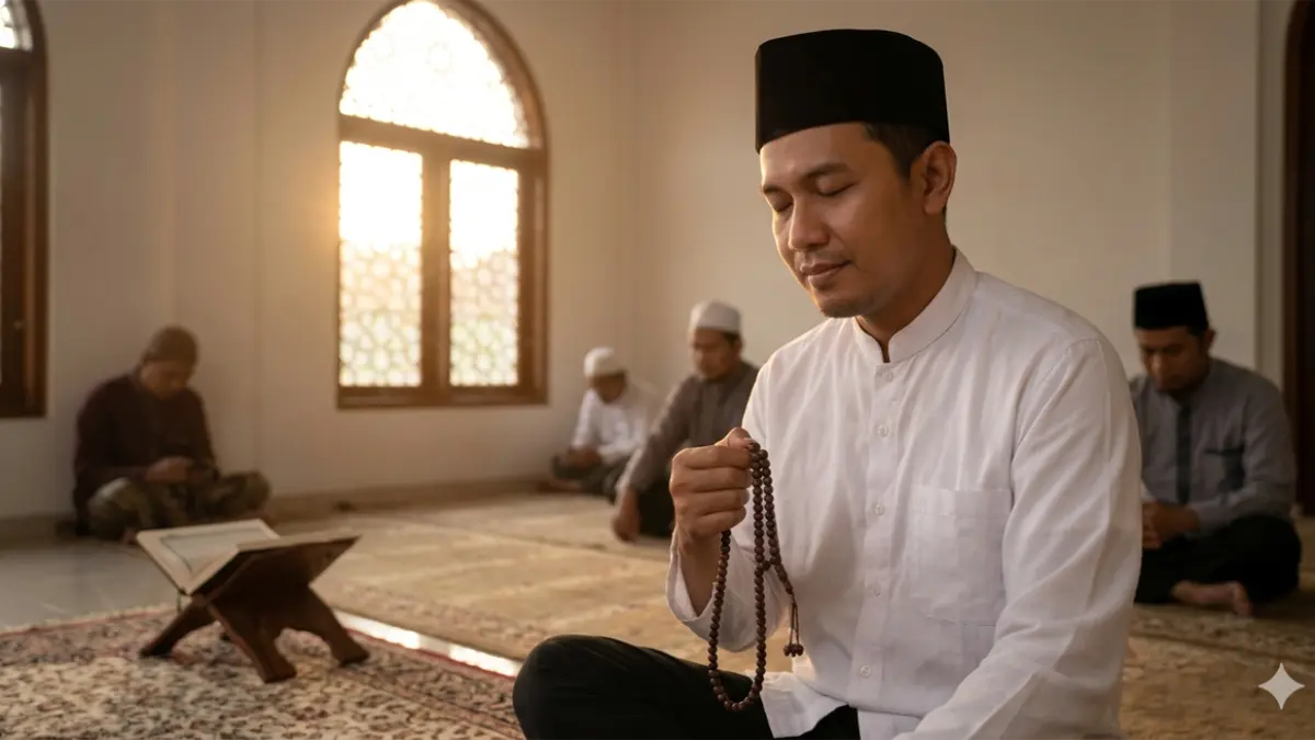 Ilustrasi muslim sedang berzikir (gemini ai)
