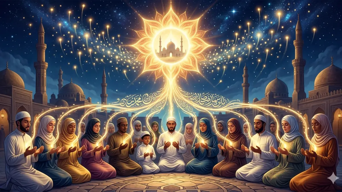 Ilustrasi membaca shalawat Nabi Muhammad SAW (gemini ai)