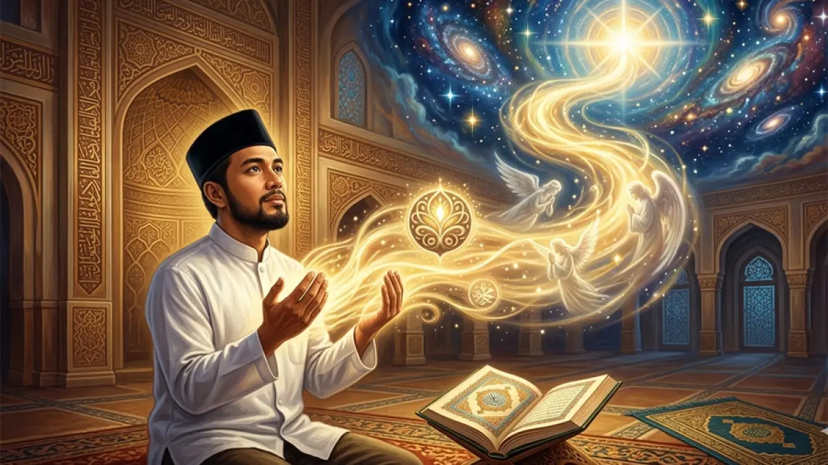 Ilustrasi membaca sholawat Nabi Muhammad SAW (gemini ai)