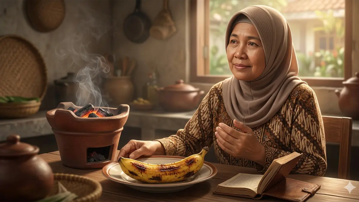 Ilustrasi pengobatan batuk dengan pisang bakar (gemini ai)