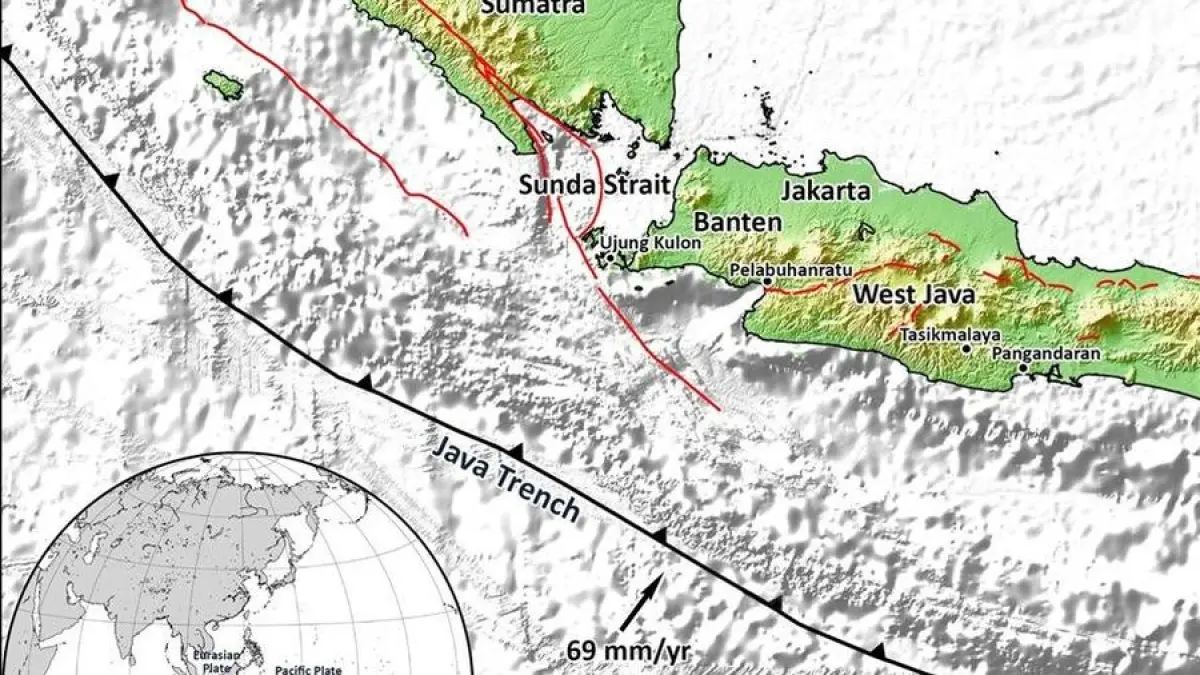 Segmen zona megathrust di selatan Jawa dan Sumatra. (Dok. Jurnal On the potential for megathrust earthquakes and tsunamis off the southern coast of West Java and southeast Sumatra, Indonesia)