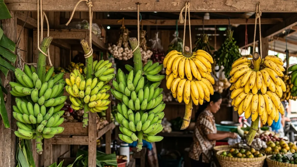 Ilustrasi foto Tundun pisang yang mentah dan matang