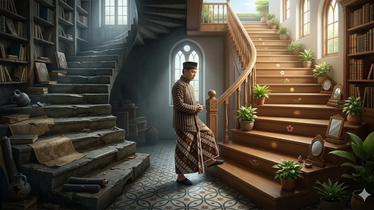 Ilustrasi tangga akhlak manusia (gemini ai)