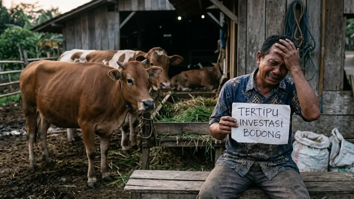 Ilustrasi foto tertipu investasi ternak sapi. (Generated by AI)