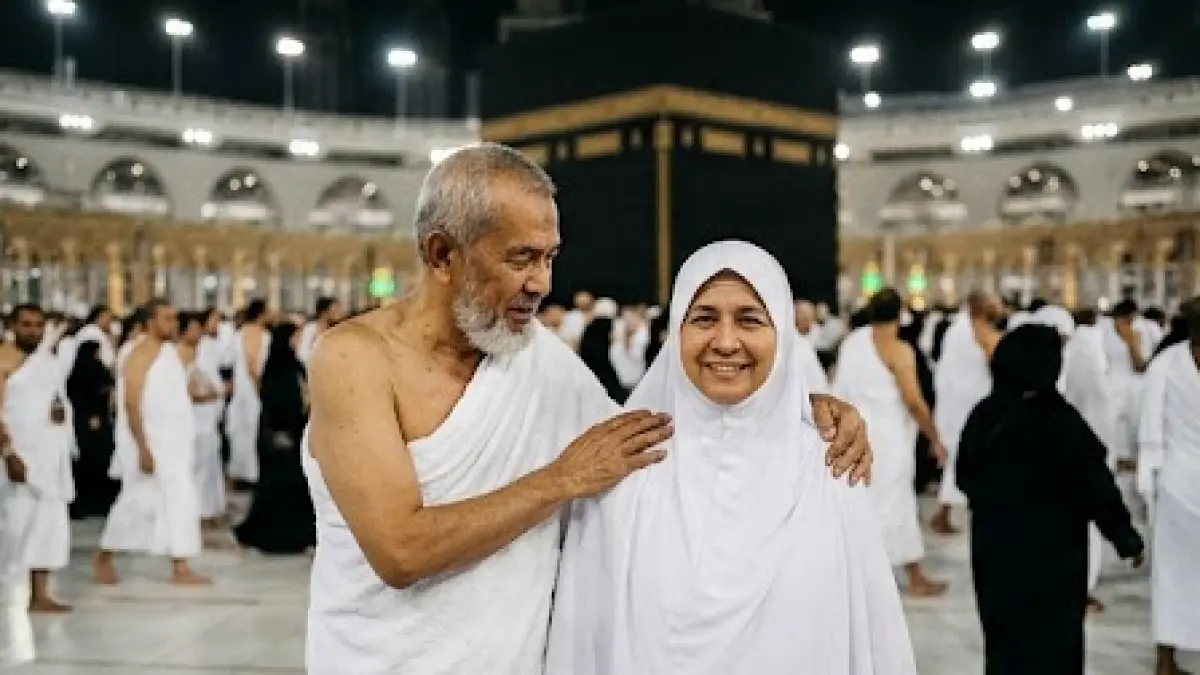 Ilustrasi ibadah haji di mekkah. (Gemini AI)