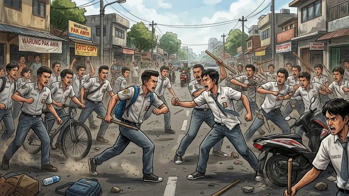 ilustrasi tawuran antar pelajar