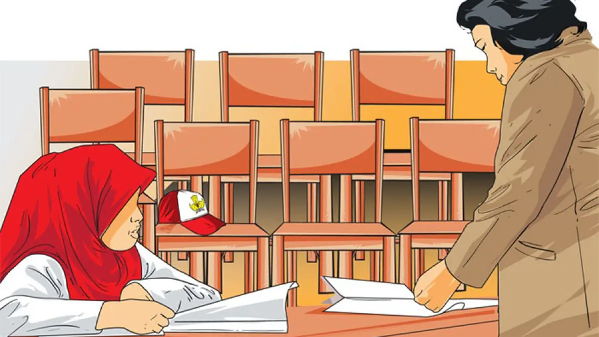 Ilustrasi guru dan murid SD dalam kegiatan belajar mengajar (DOK RADAR KUDUS)