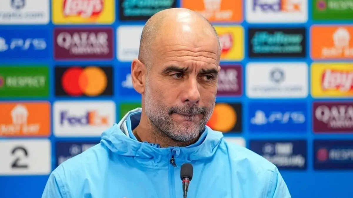 Pelatih Manchester City Pep Guardiola. (Fredrik Varfjell/NTB Scanpix via AP)
