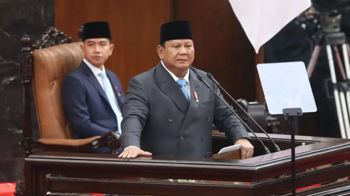 Presiden Prabowo Subianto menyampaikan pidato dalam Rapat Paripurna ke-19 DPR RI Masa Persidangan V Tahun Sidang 2025-2026 di kompleks Parlemen, Jakarta, Rabu (20/5/2026). (Dery Ridwansah/ JawaPos.com)