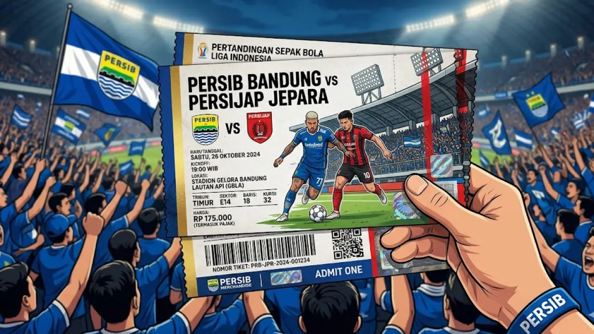 Ilustrasi tiket pertandingan Persib vs Persijap. (Gemini AI)