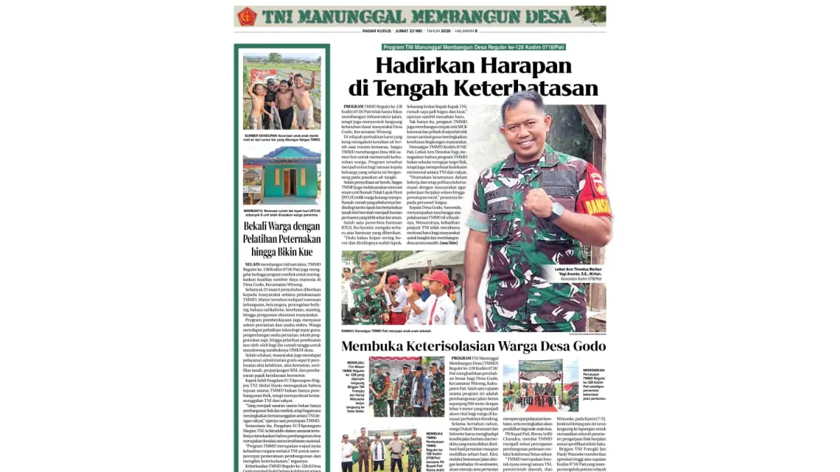 TMMD Reguler ke-128 Kodim 0718/Pati di Desa Godo Kecamatan Winong menghadirkan harapan baru kesejahteraan masyarakat.