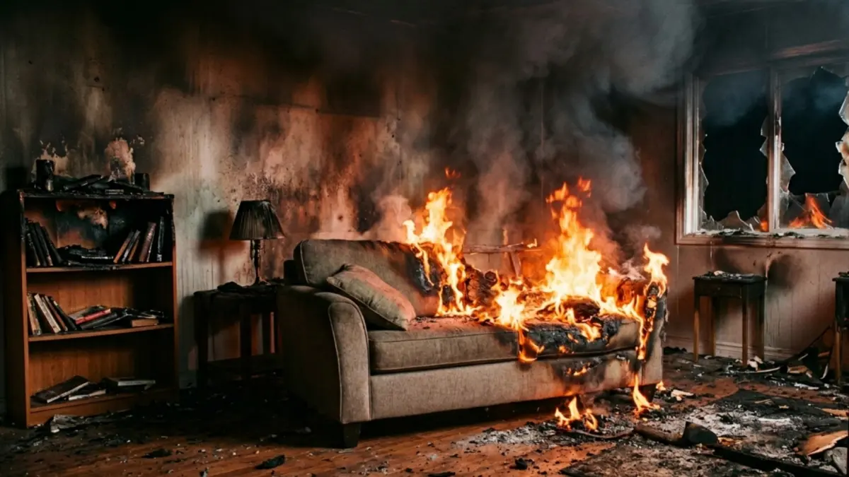Ilustrasi foto sofa terbakar