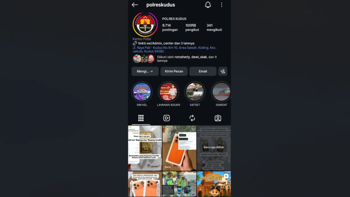 Tangkapan layar akun instagram polres Kudus diretas.