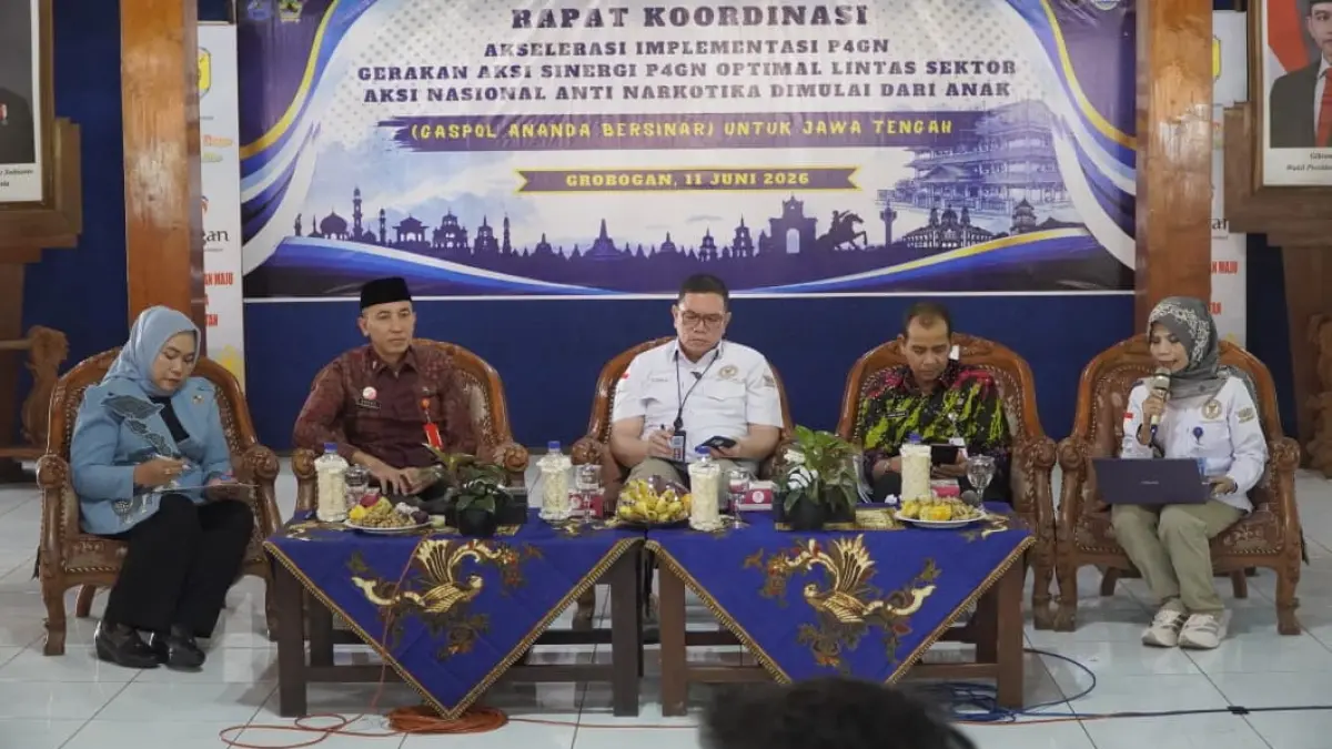 BERIKAN SAMBUTAN - Kepala BNNP Jawa Tengah Toton Rasyid memberikan sambutan dalam Rakor Akselerasi Implementasi P4GN di Pendopo Kabupaten Grobogan, Kamis (11/6).