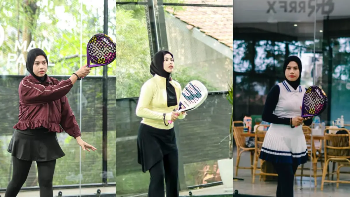 CLASSIC: Terinspirasi dari busana tenis retro, tampilan serba putih dengan sentuhan sporty menghadirkan gaya yang bersih, elegan, dan timeless di lapangan padel.