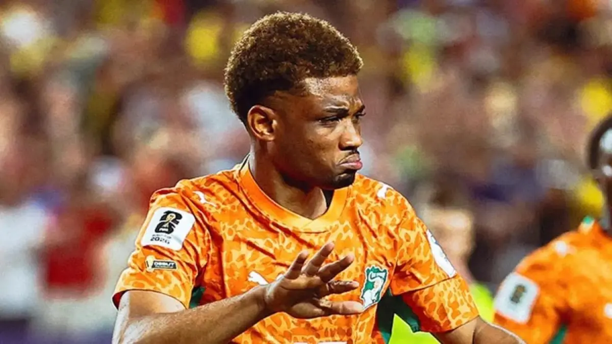 Amad Diallo merayakan gol kemenangan Pantai Gading ke gawang Ekuador pada laga Grup E Piala Dunia 2026 di Stadion Lincoln Financial. (CAF)