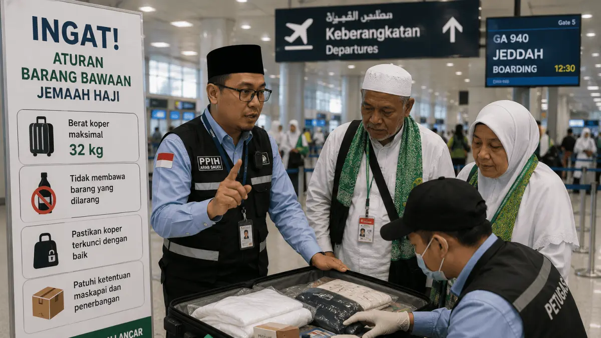 Ilustrasi pengecekan barang bawaan jamaah haji (generated by AI)