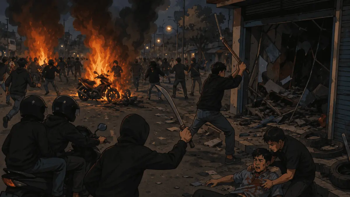 Ilustrasi konvoi rombongan usai kegiatan pengesahan warga baru Persaudaraan Setia Hati Terate (PSHT) di Kabupaten Boyolali, Jawa Tengah (generated by AI)