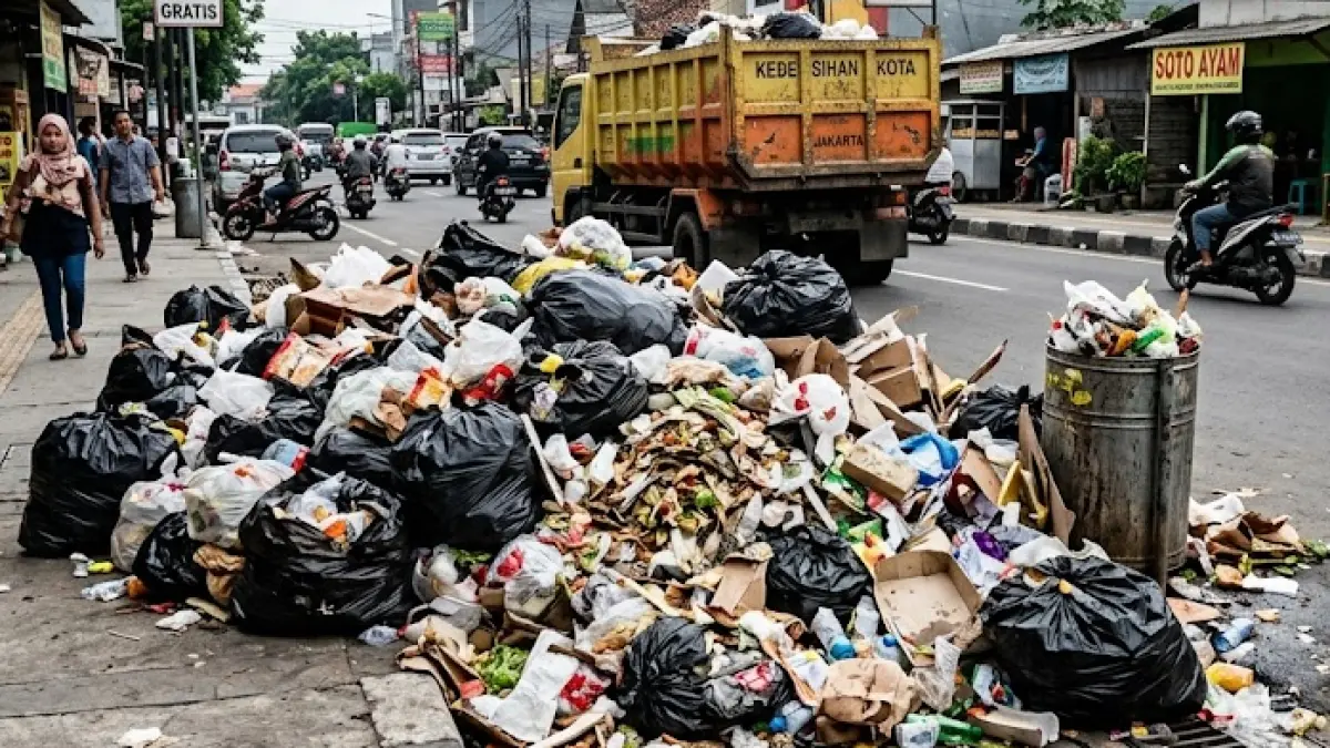 ilustrasi tumpukan sampah di pinggir jalan. (Gemini AI)