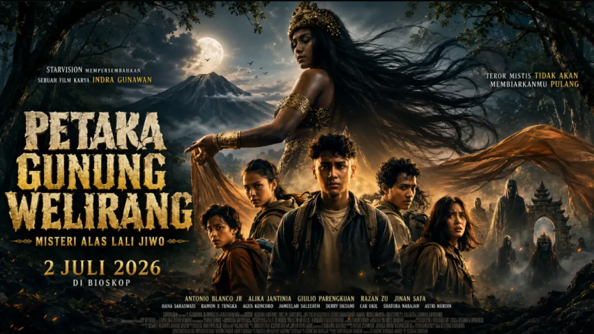 Film horor Indonesia terbaru Petaka Gunung Welirang: Misteri Alas Lali Jiwo resmi tayang di bioskop mulai 2 Juli 2026. Mengangkat kisah pendakian yang berubah menjadi mimpi buruk penuh teror supranatural.
