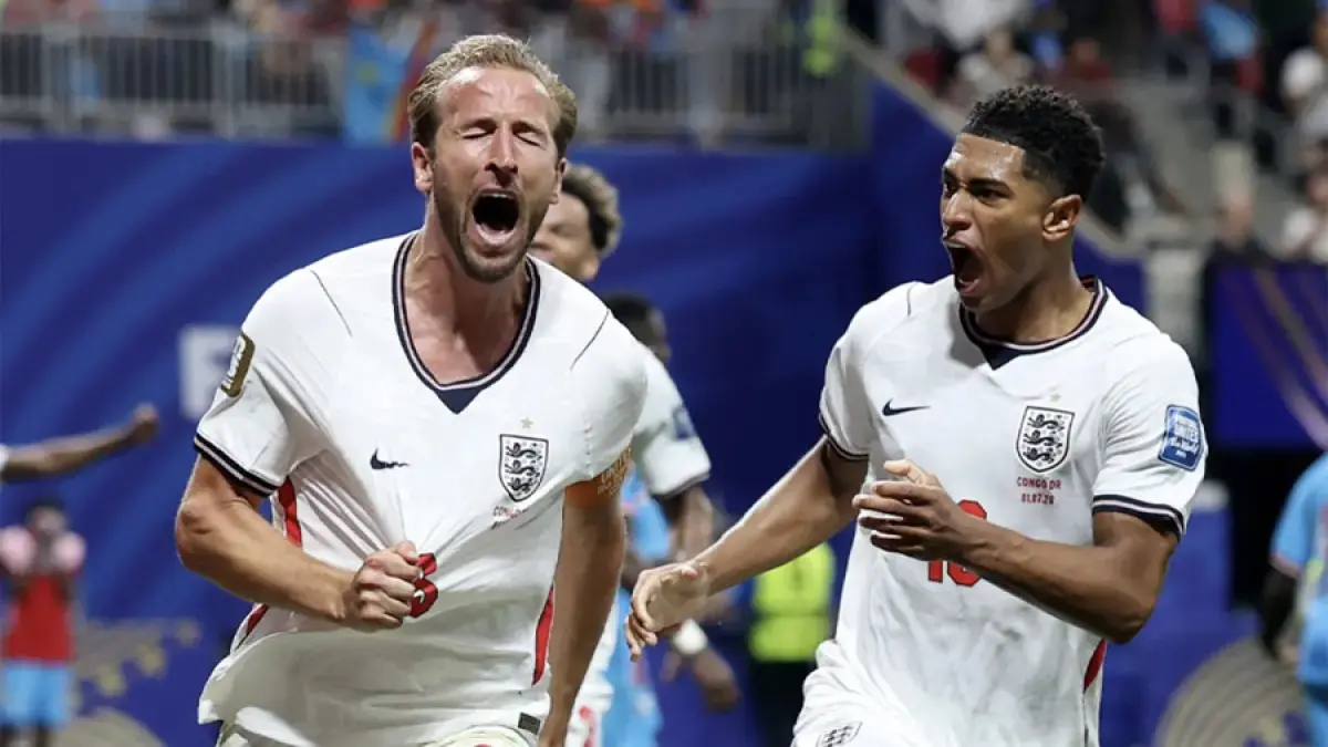 Selebrasi kapten Inggris, Harry Kane, usai merobek gawang RD Kongo di babak 32 besar Piala Dunia 2026. (Dok. England FA)