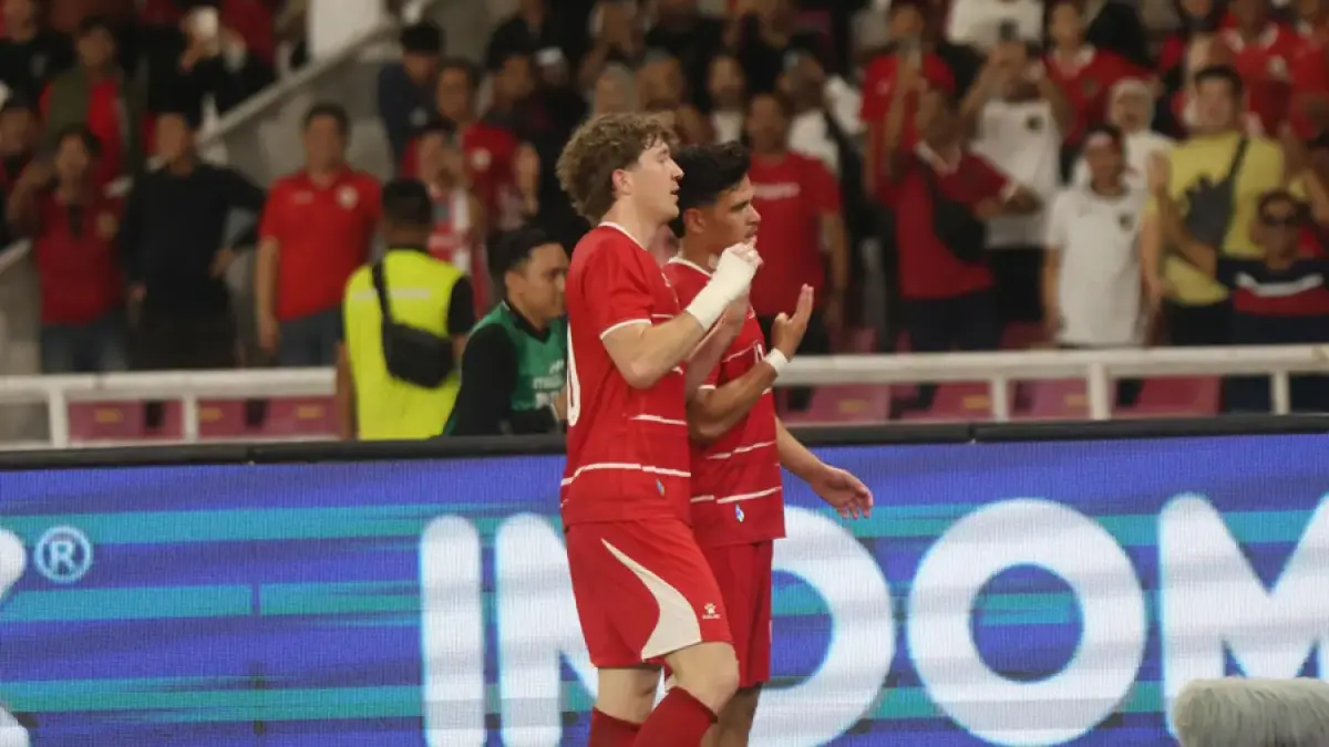 Selebrasi gol dari Pemain sepak bola Timnas Indonesia Ole Romeny saat bertanding melawan Mozambik dalam laga FIFA Matchday. (Dery Ridwansah/ JawaPos.com)