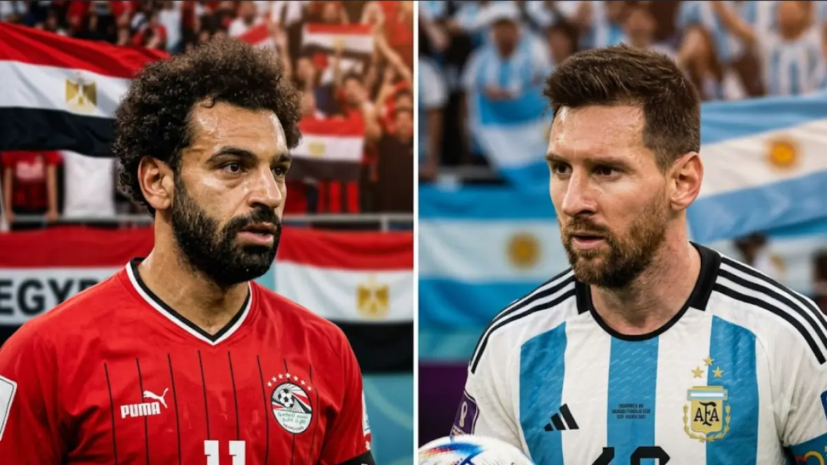 Ilustrasi foto Salah vs Messi, Laga Argentina vs Mesir. (Gemini AI)