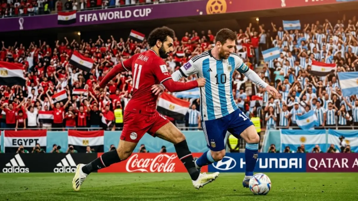 Ilustrasi foto Salah vs Messi, saat Mesir jumpa Argentina di Piala dunia 2026.