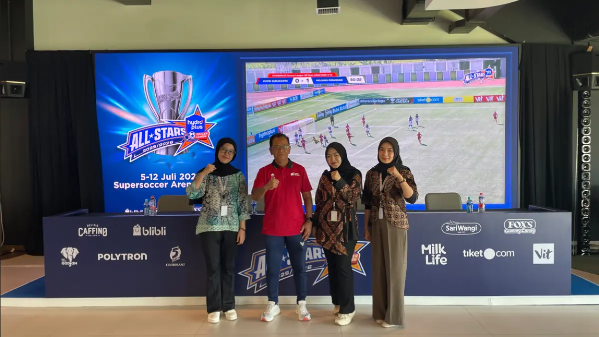 Suasana All-Stars Hydroplus Soccer League 2026 di Supersoccer Arena Kudus yang menjadi ajang pembinaan pesepak bola putri