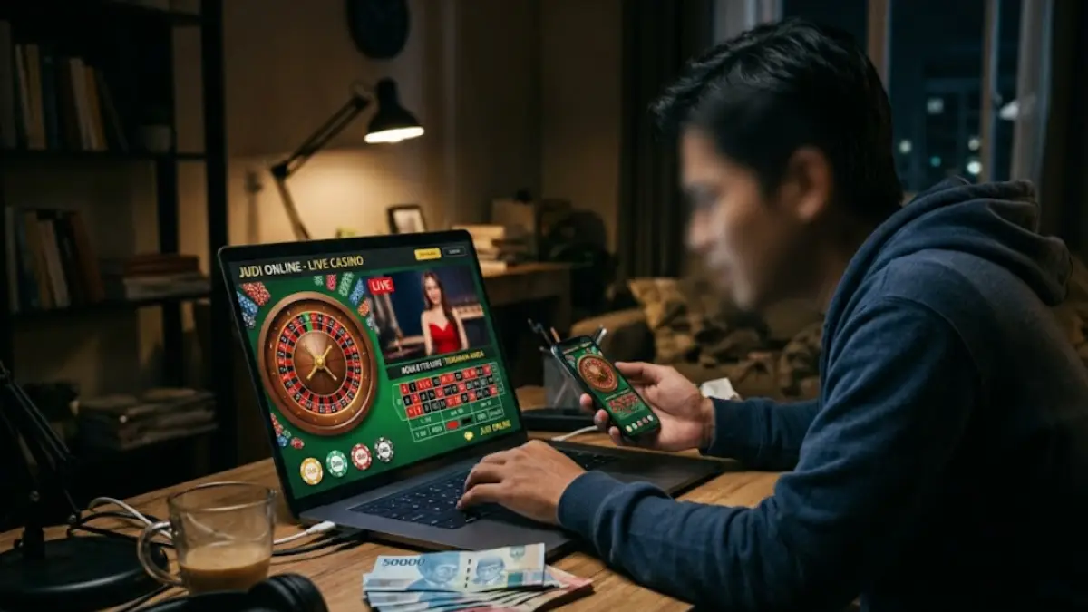 Ilustrasi bermain judi online. (Gemini AI)