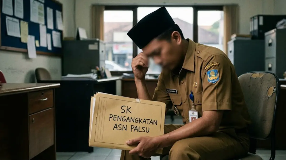 Ilustrasi SK pengangkatan ASN palsu. (Gemini AI)