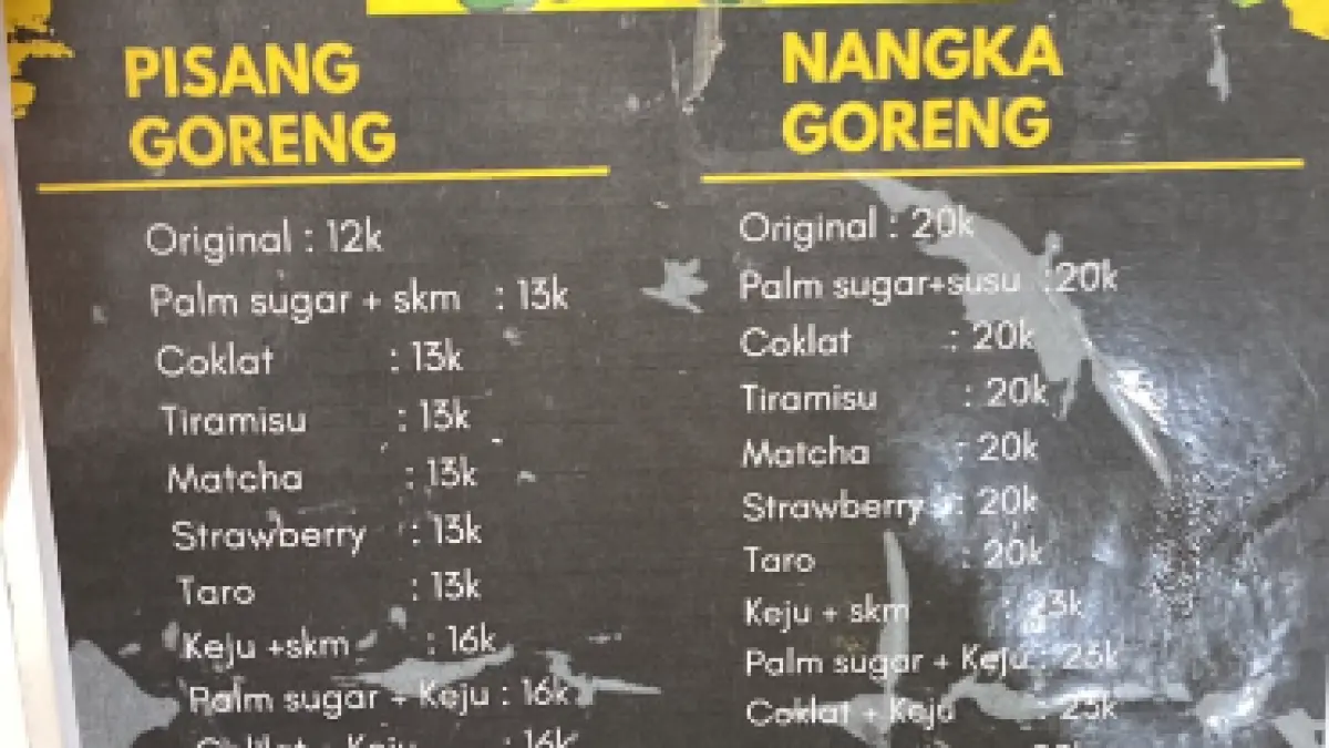 Daftar harga menu yang ada di Bananista