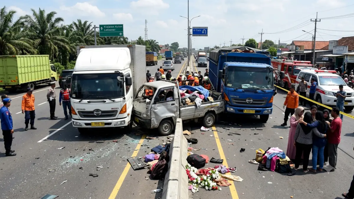 Ilustrasi kecelakaan maut mobil pikap dengan dua truk yang mengakibatkan 13 orang meninggal (ai)