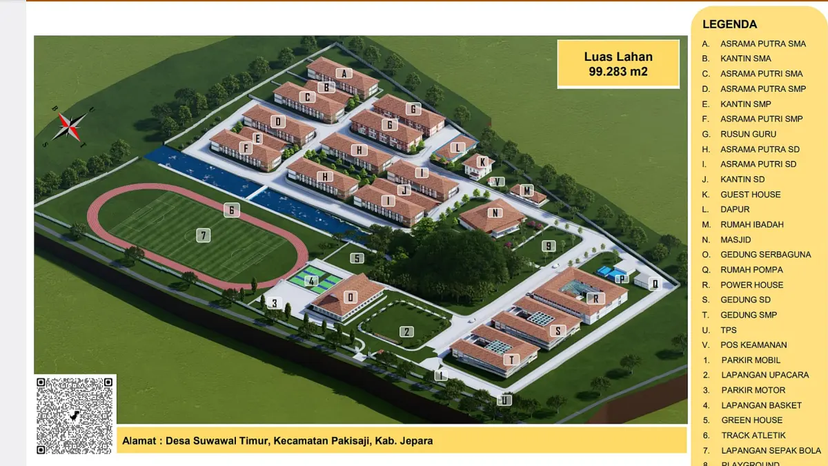 GRAND DESIGN: Master plan pembangunan Sekolah Rakyat Terpadu, dilengkapi fasilitas pendukung pengembangan minat dan bakat siswa. 