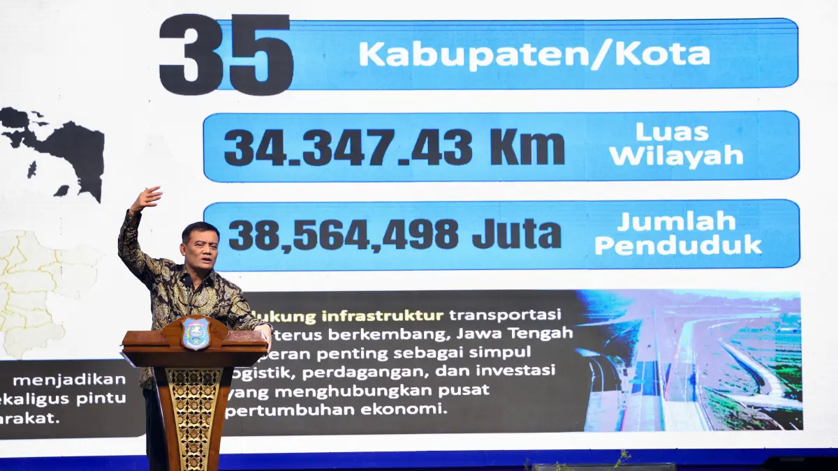 MEMBANGGAKAN: Luthfi saat membuka Tegal Business Forum 2026 di Shangri-la Land Convention Hall, Kota Tegal, Selasa (21/7/2026). 